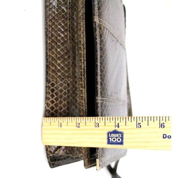 VTG BROWN SNAKE SKIN BLACK REAL LEATHER LINED SHOULDER BAG X-BODY CLUTCH PURSE - Picture 12 of 16